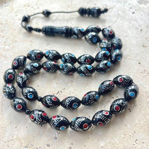 Natural Hand-Carved Kuka Tree Prayer Beads | Islamic Prayer Beads, Kuka Tasbih 33, Misbaha, Tasbeeh, Sibha, HandCrafted Wood Rosary 7x11 mm