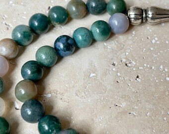 Green Agate Islamic Prayer Beads: 33-Bead Muslim Misbaha Tasbeeh