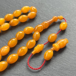 German Amber, Prayer Beads | Pressed Amber Islamic Prayer Beads, Amber Tasbih 33, Misbaha, Tasbeeh, Sibha, Handmade Amber Rosary 8x13 mm
