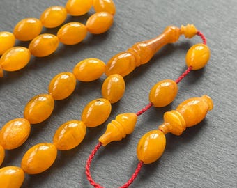 Handgefertigte gepresste Bernstein Gebetskette | Islamische Tasbih Misbaha Sibha | 33 Perlen