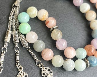 Tasbih 33 de ágata aguamarina: cuentas de oración islámicas de piedras preciosas