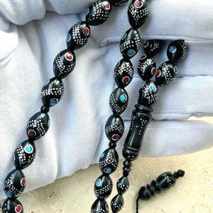 Natural Hand-Carved Kuka Tree Prayer Beads | Islamic Prayer Beads, Tasbih 33, Misbaha, Tasbeeh, Sibha, HandCrafted Wood Rosary 7x11 mm