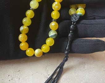 Yellow Crackle Agate Islamic Prayer Beads | 33-Bead Gemstone Tasbih, Muslim Gift