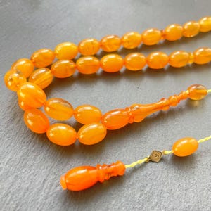 German Amber, Prayer Beads | Pressed Amber Islamic Prayer Beads, Tasbih 33, Misbaha, Tasbeeh, Sibha, Handmade Amber Rosary 9x14 mm