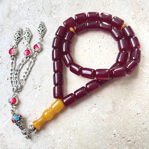 German Amber, Prayer Beads | Pressed Amber Islamic Prayer Beads, Amber Tasbih 33, Misbaha, Tasbeeh, Sibha, Handmade Amber Rosary 10x14 mm