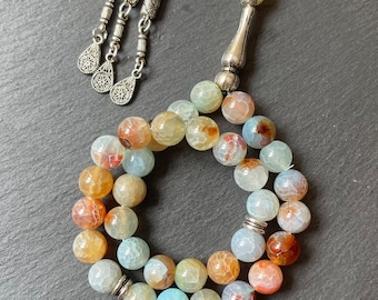 Agate Islamic Prayer Beads | Multicolor Gemstone Tasbih | Misbaha | 33-Bead