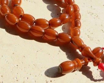 Pressed Amber Prayer Beads | 33-Bead Tasbih | Brown Resin Misbaha | Handmade Islamic Rosary