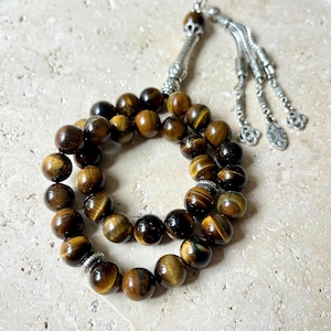 REAL Brown Tiger Eye | 33 Islamic Prayer Beads, Gemstone Tasbih 33, Misbaha, Tasbeeh, Sibha, Muslim Gift, Rosary, Tasbih Personalized 10 mm