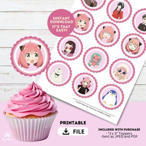 Printable Anya Birthday Cupcake Toppers  Digital Toppers, Girls anime party spy x family, animes Files only