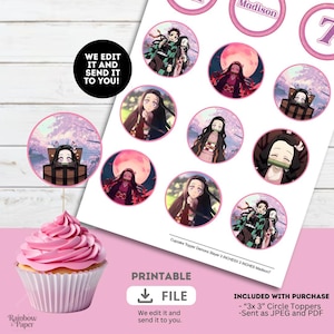 Demons Slayer Nezuko  Cupcaketopper /Birthday Party DIGITAL FILE ONLY