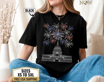 4 juli-shirt, patriottisch cadeau, shirt USA Capital, Independence Day Celebration, vuurwerk-T-shirt, Stars and Stripes-T-shirt, American Pride