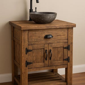 Rustic Farmhouse Vanity Modern Vanity with Shelf Handmade Solid Wood Sink Console Bathroom Sink Dark Rustic Vanity Barn wood vanity
