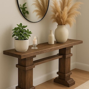 Rustic Wooden Console Table with Pedestal Legs, Handcrafted Entryway Table, Farmhouse Decor, Solid Wood Hall Table, Rustic Sofa Table
