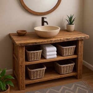 Rustic Vanity Farmhouse  Vanity Modern Vanity with Shelf Handmade Solid Wood Sink Console Bathroom Sink Dark Rustic Vanity