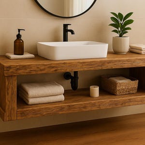 Rustic Floating Wood Bathroom Vanity Farmhouse Modern Vanity Handmade Solid Wood Sink Console Barn wood