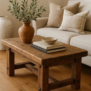 Rustic Reclaimed Wood Coffee Table – Handmade Farmhouse Living Room Centerpiece, Unique Natural Finish