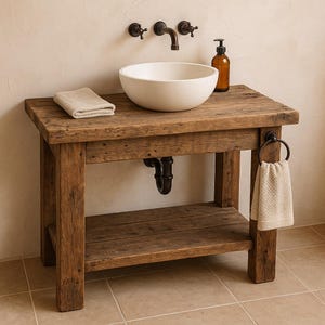 Rustic Reclaimed Wood Bathroom Vanity Farmhouse Modern Vanity with Shelf Handmade Solid Wood Sink Console