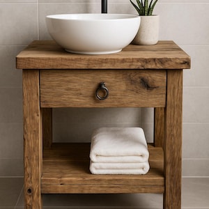 Barnwood Vanity Farmhouse Vanity Modern Vanity Natural Finish Wood Handmade Solid Wood Sink Console Bathroom Sink Dark Rustic Vanity