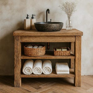 Bathroom Vanity Farmhouse Vanity Modern Vanity Natural Finish Wood Handmade Solid Wood Sink Console Bathroom Sink Dark Rustic Vanity