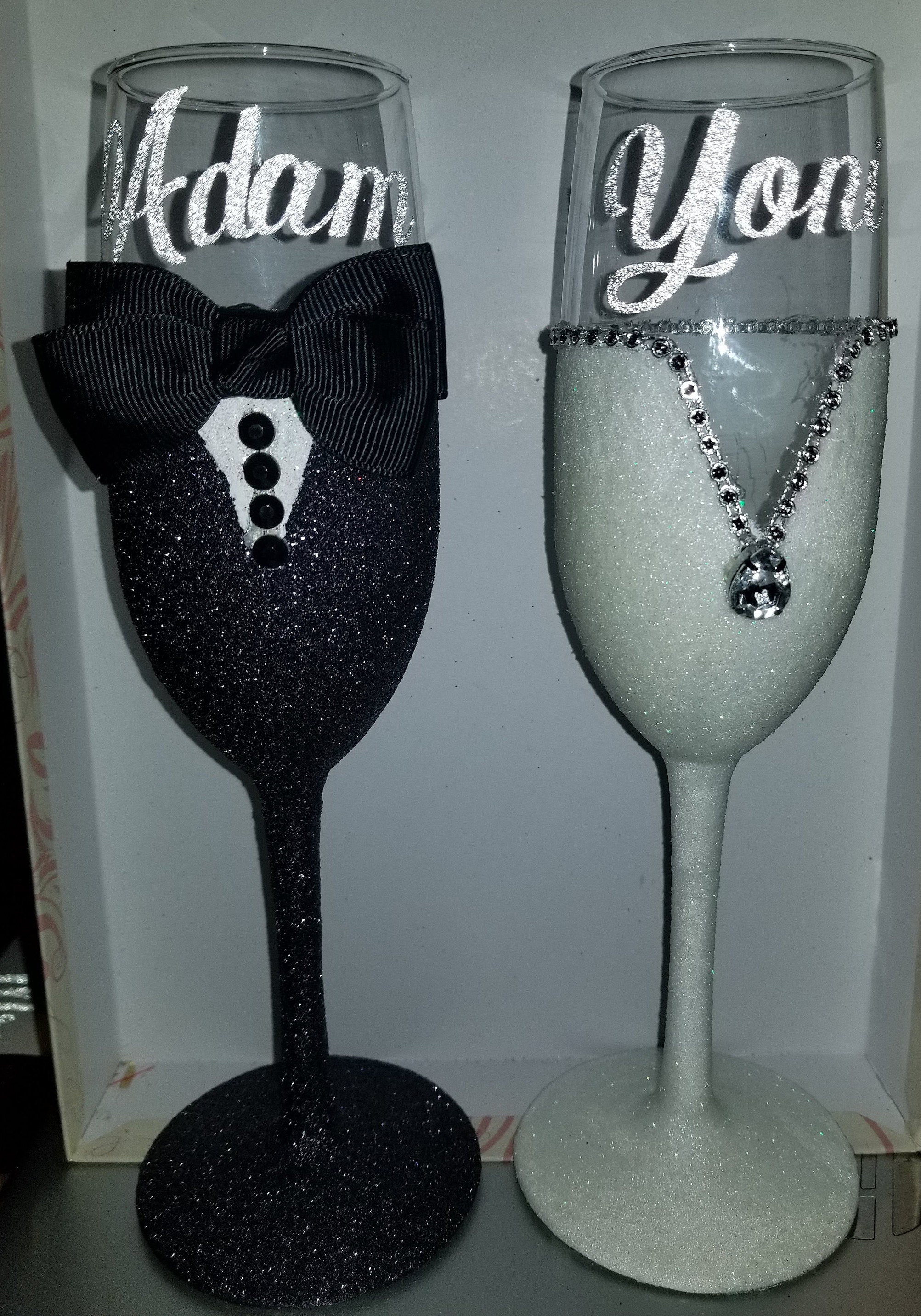 Custom Bride and Groom Champagne Flutes with gift box