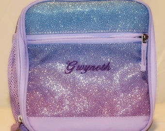 Pottery barn Lavender Aqua Ombre Shimmer Cold Pack Lunch Box  -Embroidered Gwyneth