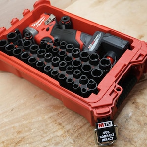 Inserto Packout per chiave a impulsi M12 Sub-Compact da 3/8" + set di bussole a impulsi da 43 pezzi (SWASH sub)