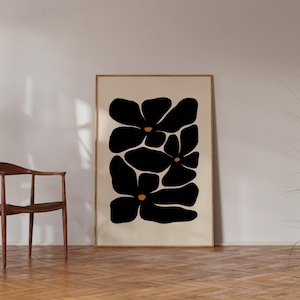 Black Beige Petals Print: Minimalist Floral Wall Art (Digital Download)