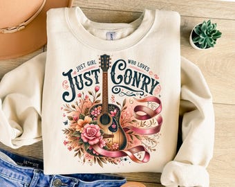 Just a Girl Who Loves Country Music PNG, Southern Sublimation Design, Country Music T-Shirt PNG, Bow Floral Graphic for Sweatshirts