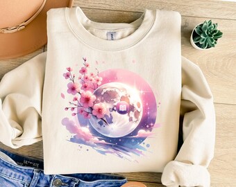 Floral Moon & Space PNG, Boho Celestial Flower Clipart, Trendy Sublimation Design for T-Shirts Tumblers, Mystical Galaxy Aesthetic