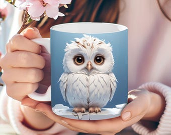 3D Winter Owl Mug Wrap PNG, Hole in Wall Bird Sublimation Design for 11oz 15oz Mug, Instant Download Cup Wrap Template, digital download