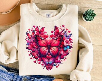 Butterfly Watercolor Heart PNG, Soft Pastel Love Clipart, Cute Romantic Sublimation Design for T-Shirts & Sweatshirts, Valentine’s Day PNG