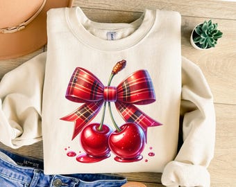Cherries PNG, Trendy sublimation design with baseball bow, Sporty retro look for T-shirt, sweatshirt, Baseball PNG for girls