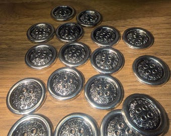 Silver flat 4 hole button for DIY crafts, clothing, decoration