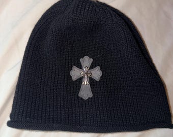 Black cross beanie for casual wear