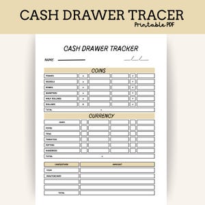 Cash Drawer Sheets| Cash Count Sheet| Closing Cash Count| Opening Cash| Daily Cash Count| Cash Drawer Count| Bill Breakdown| Daily Cash log