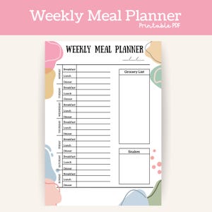 Planificateur de repas hebdomadaire imprimable | Liste d'épicerie| Agenda minimaliste simple | Préparation du planificateur de repas| Planificateur de repas | Téléchargement instantané du PDF