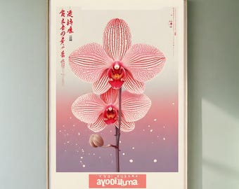 Botanische poster roze orchidee: levendig bloemendecor voor thuis of op kantoor