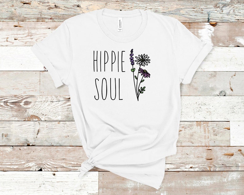 Hippie Soul Tshirt, Floral 70s Shirt, Free Spirit, Adventure, Travel, Boho Tee, Flower Child, Earthy, Minimalist Tshirt, Summer Shirt, Retro image 4