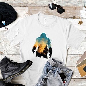 Colorful Bigfoot Tee, Sasquatch, Wilderness, Forest Tee, Pacific Northwest, Mountains, Watercolor Tee, Summer Tee, Nature Tshirt, Mens Tee image 2