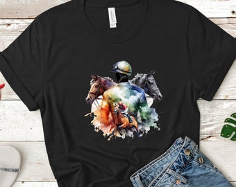 Kentucky Derby Inspired Tshirt, Jockey, Horses, Kentucky Horse Tee, May, Louisville, Racetrack, Horse Racing, Cotton Tee, Watercolor Graphic