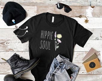 Hippie Soul Tshirt, Floral 70s Shirt, Free Spirit, Adventure, Travel, Boho Tee, Flower Child, Earthy, Minimalist Tshirt, Summer Shirt, Retro