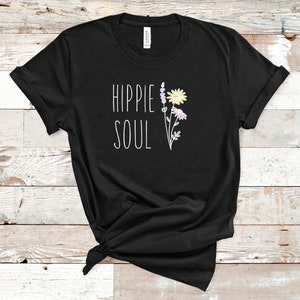 Hippie Soul Tshirt, Floral 70s Shirt, Free Spirit, Adventure, Travel, Boho Tee, Flower Child, Earthy, Minimalist Tshirt, Summer Shirt, Retro image 3