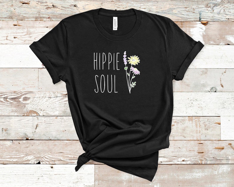 Hippie Soul Tshirt, Floral 70s Shirt, Free Spirit, Adventure, Travel, Boho Tee, Flower Child, Earthy, Minimalist Tshirt, Summer Shirt, Retro image 3