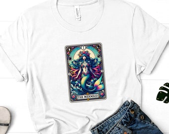 Mermaid Tshirt, Tarot Card Tee, Colorful Graphic Tee, Fantasy, Retro, Mystical, Magical, Sea Siren, Old World Tee, Folklore, Mythical