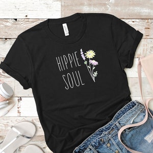 Hippie Soul Tshirt, Floral 70s Shirt, Free Spirit, Adventure, Travel, Boho Tee, Flower Child, Earthy, Minimalist Tshirt, Summer Shirt, Retro image 5