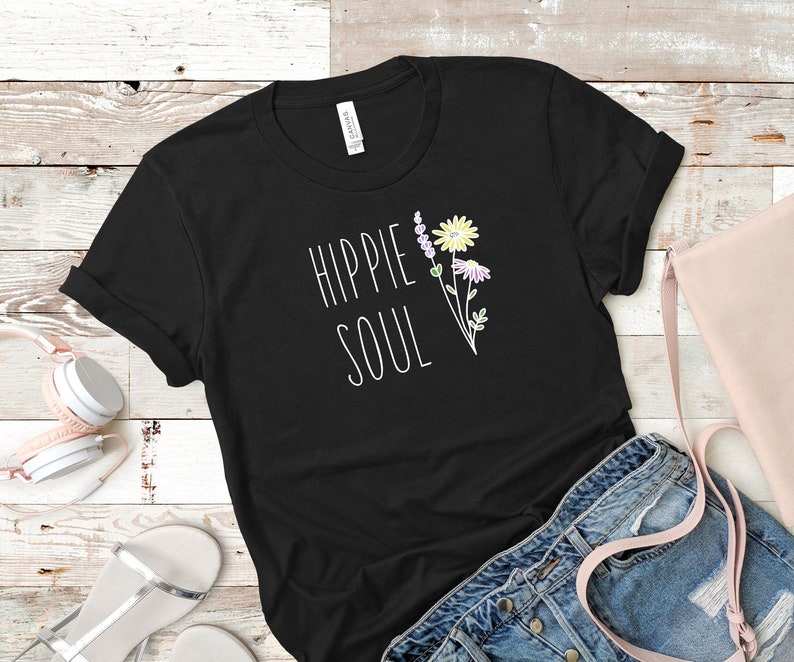 Hippie Soul Tshirt, Floral 70s Shirt, Free Spirit, Adventure, Travel, Boho Tee, Flower Child, Earthy, Minimalist Tshirt, Summer Shirt, Retro image 5