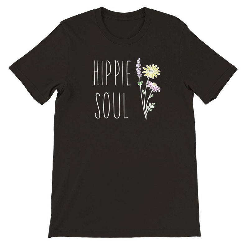 Hippie Soul Tshirt, Floral 70s Shirt, Free Spirit, Adventure, Travel, Boho Tee, Flower Child, Earthy, Minimalist Tshirt, Summer Shirt, Retro Black