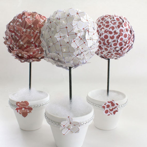 red white flowers paper flower topiary holiday decor table etsy paper flower topiary