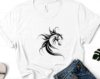 Horse Tshirt, Flowing Horse Mane, Horse Racing, Derby 2024, Horse Lover, Horseback Riding, Horse Silhouette, Unisex Tshirt