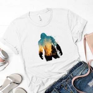 Colorful Bigfoot Tee, Sasquatch, Wilderness, Forest Tee, Pacific Northwest, Mountains, Watercolor Tee, Summer Tee, Nature Tshirt, Mens Tee image 4